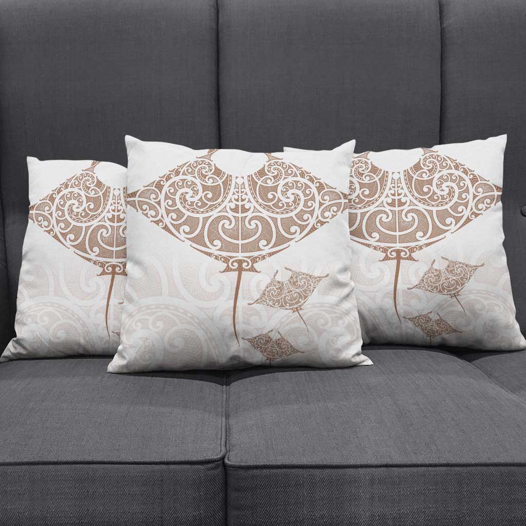 New Zealand Manta Ray Tattoo Pillow Cover Aotearoa Maori Haehae Beige - Polynesian Pride
