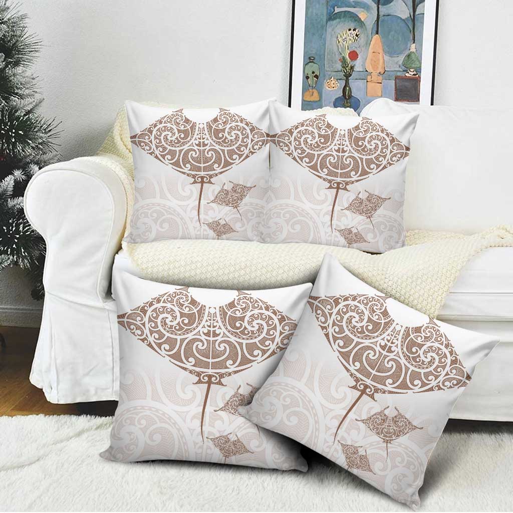 New Zealand Manta Ray Tattoo Pillow Cover Aotearoa Maori Haehae Beige - Polynesian Pride
