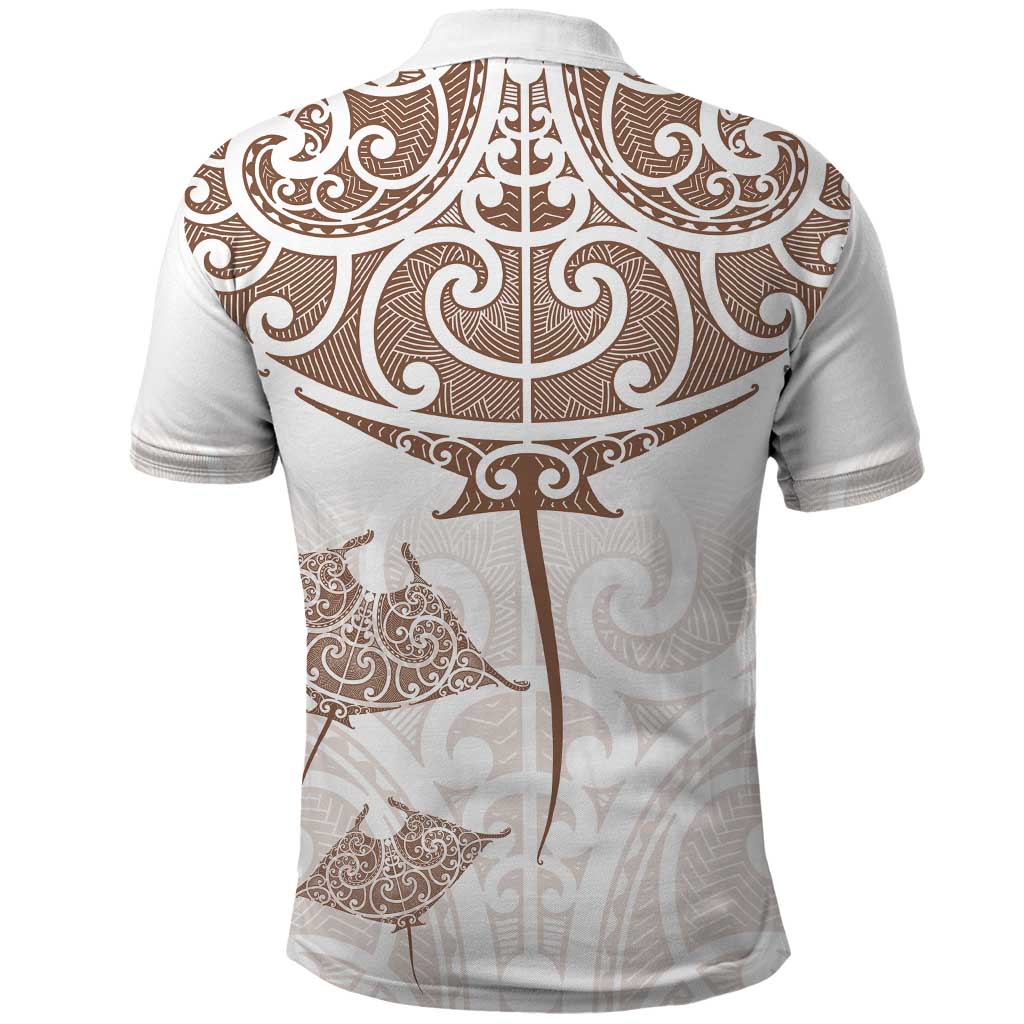 New Zealand Manta Ray Tattoo Polo Shirt Aotearoa Maori Haehae Beige LT14 - Polynesian Pride