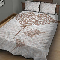 New Zealand Manta Ray Tattoo Quilt Bed Set Aotearoa Maori Haehae Beige - Polynesian Pride
