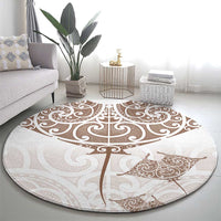 New Zealand Manta Ray Tattoo Round Carpet Aotearoa Maori Haehae Beige - Polynesian Pride