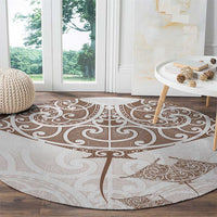 New Zealand Manta Ray Tattoo Round Carpet Aotearoa Maori Haehae Beige - Polynesian Pride