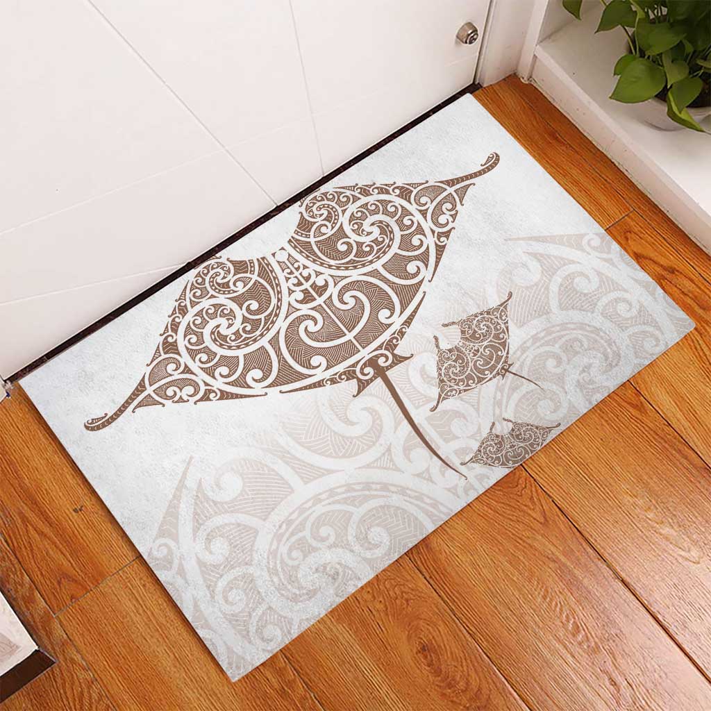 New Zealand Manta Ray Tattoo Rubber Doormat Aotearoa Maori Haehae Beige - Polynesian Pride
