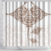 New Zealand Manta Ray Tattoo Shower Curtain Aotearoa Maori Haehae Beige - Polynesian Pride
