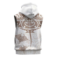 New Zealand Manta Ray Tattoo Sleeveless Hoodie Aotearoa Maori Haehae Beige - Polynesian Pride