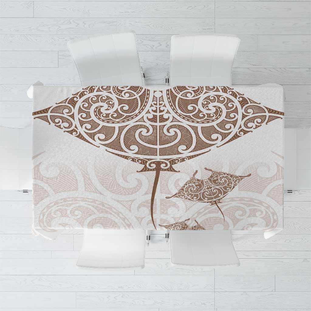 New Zealand Manta Ray Tattoo Tablecloth Aotearoa Maori Haehae Beige - Polynesian Pride