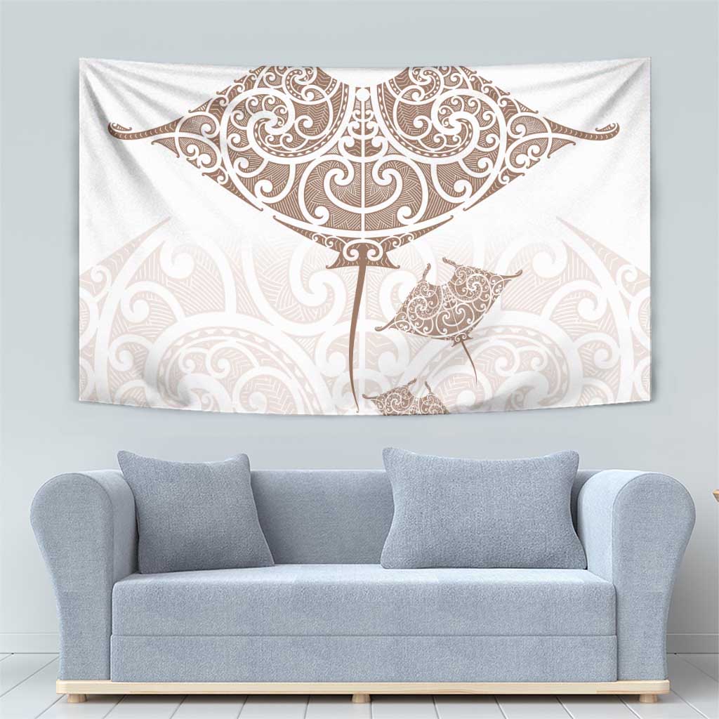 New Zealand Manta Ray Tattoo Tapestry Aotearoa Maori Haehae Beige - Polynesian Pride
