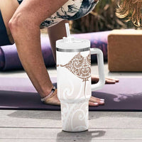New Zealand Manta Ray Tattoo Tumbler With Handle Aotearoa Maori Haehae Beige - Polynesian Pride