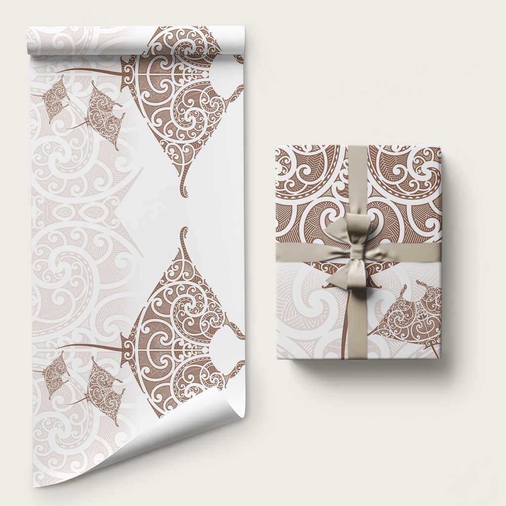 New Zealand Manta Ray Tattoo Wrapping Paper Aotearoa Maori Haehae Beige - Polynesian Pride