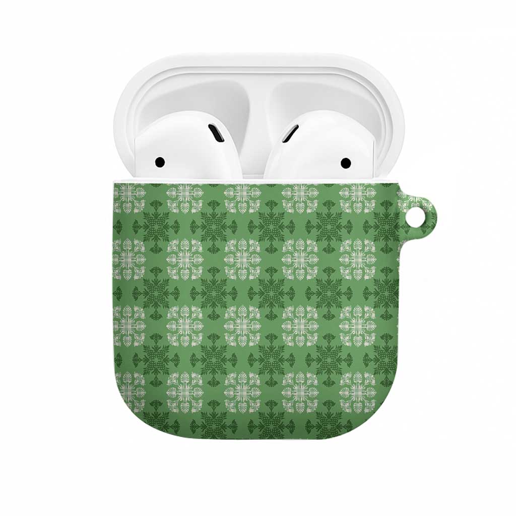 Green Hawaiian Quilt AirPods Case Hawaii Pineapple Monstera Palaka Motifs - Polynesian Pride