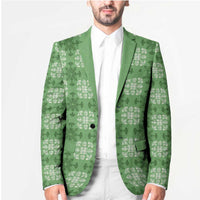 Green Hawaiian Quilt Blazer Hawaii Pineapple Monstera Palaka Motifs - Polynesian Pride
