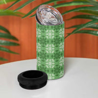Green Hawaiian Quilt 4 in 1 Can Cooler Tumbler Hawaii Pineapple Monstera Palaka Motifs - Polynesian Pride