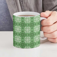 Green Hawaiian Quilt Ceramic Mug Hawaii Pineapple Monstera Palaka Motifs - Polynesian Pride