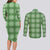 Green Hawaiian Quilt Couples Matching Long Sleeve Bodycon Dress and Long Sleeve Button Shirt Hawaii Pineapple Monstera Palaka Motifs - Polynesian Pride