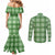 Green Hawaiian Quilt Couples Matching Mermaid Dress and Long Sleeve Button Shirt Hawaii Pineapple Monstera Palaka Motifs - Polynesian Pride