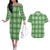 Green Hawaiian Quilt Couples Matching Off The Shoulder Long Sleeve Dress and Hawaiian Shirt Hawaii Pineapple Monstera Palaka Motifs - Polynesian Pride