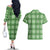 Green Hawaiian Quilt Couples Matching Off The Shoulder Long Sleeve Dress and Hawaiian Shirt Hawaii Pineapple Monstera Palaka Motifs - Polynesian Pride
