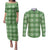 Green Hawaiian Quilt Couples Matching Puletasi and Long Sleeve Button Shirt Hawaii Pineapple Monstera Palaka Motifs - Polynesian Pride