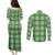 Green Hawaiian Quilt Couples Matching Puletasi and Long Sleeve Button Shirt Hawaii Pineapple Monstera Palaka Motifs - Polynesian Pride