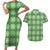 Green Hawaiian Quilt Couples Matching Short Sleeve Bodycon Dress and Hawaiian Shirt Hawaii Pineapple Monstera Palaka Motifs - Polynesian Pride