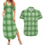 Green Hawaiian Quilt Couples Matching Summer Maxi Dress and Hawaiian Shirt Hawaii Pineapple Monstera Palaka Motifs - Polynesian Pride