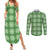 Green Hawaiian Quilt Couples Matching Summer Maxi Dress and Long Sleeve Button Shirt Hawaii Pineapple Monstera Palaka Motifs - Polynesian Pride