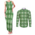 Green Hawaiian Quilt Couples Matching Tank Maxi Dress and Long Sleeve Button Shirt Hawaii Pineapple Monstera Palaka Motifs - Polynesian Pride