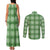 Green Hawaiian Quilt Couples Matching Tank Maxi Dress and Long Sleeve Button Shirt Hawaii Pineapple Monstera Palaka Motifs - Polynesian Pride