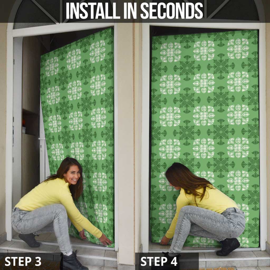 Green Hawaiian Quilt Door Cover Hawaii Pineapple Monstera Palaka Motifs - Polynesian Pride