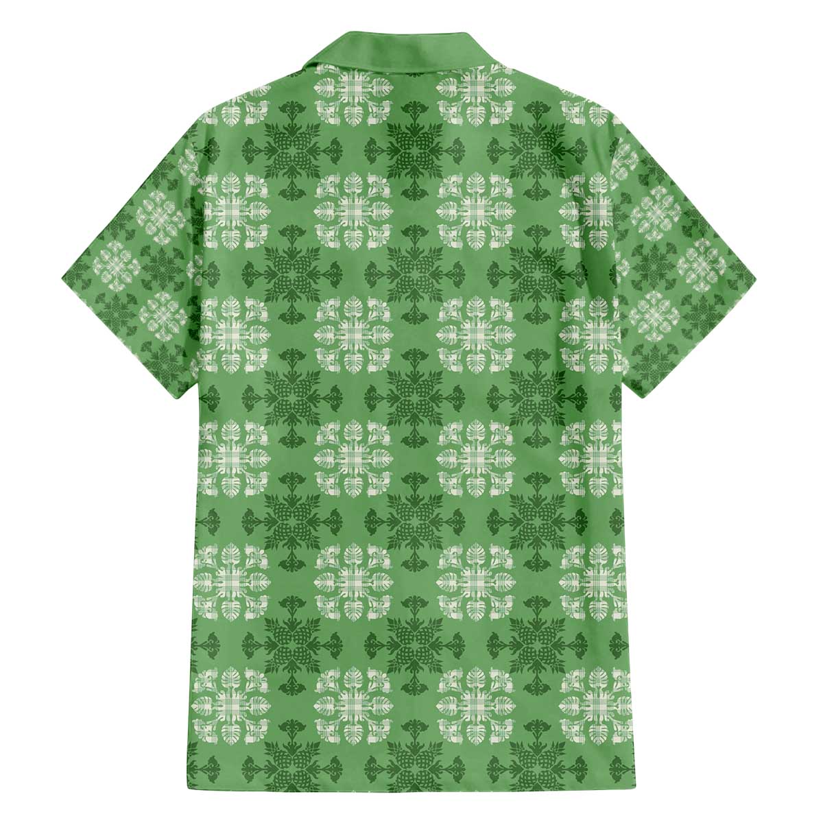 Green Hawaiian Quilt Family Matching Off The Shoulder Long Sleeve Dress and Hawaiian Shirt Hawaii Pineapple Monstera Palaka Motifs - Polynesian Pride