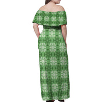Green Hawaiian Quilt Family Matching Off Shoulder Maxi Dress and Hawaiian Shirt Hawaii Pineapple Monstera Palaka Motifs - Polynesian Pride