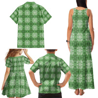 Green Hawaiian Quilt Family Matching Tank Maxi Dress and Hawaiian Shirt Hawaii Pineapple Monstera Palaka Motifs - Polynesian Pride