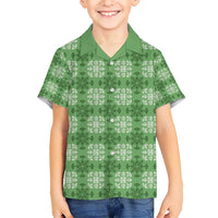 Green Hawaiian Quilt Kid Hawaiian Shirt Hawaii Pineapple Monstera Palaka Motifs LT14 Kid Green - Polynesian Pride