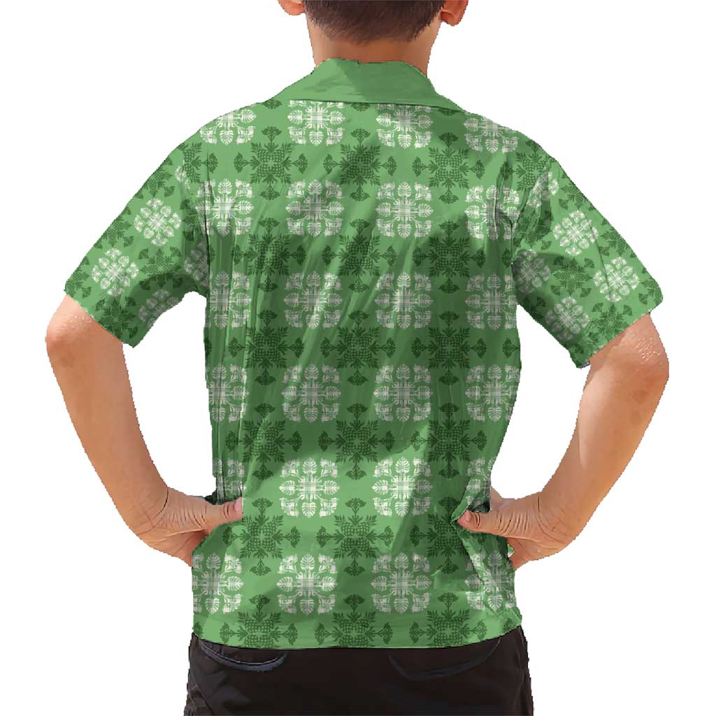 Green Hawaiian Quilt Kid Hawaiian Shirt Hawaii Pineapple Monstera Palaka Motifs LT14 - Polynesian Pride