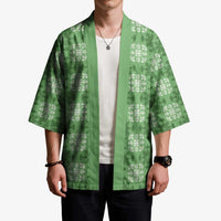 Green Hawaiian Quilt Kimono Hawaii Pineapple Monstera Palaka Motifs - Polynesian Pride