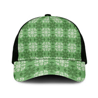 Green Hawaiian Quilt Mesh Trucker Cap Hawaii Pineapple Monstera Palaka Motifs - Polynesian Pride
