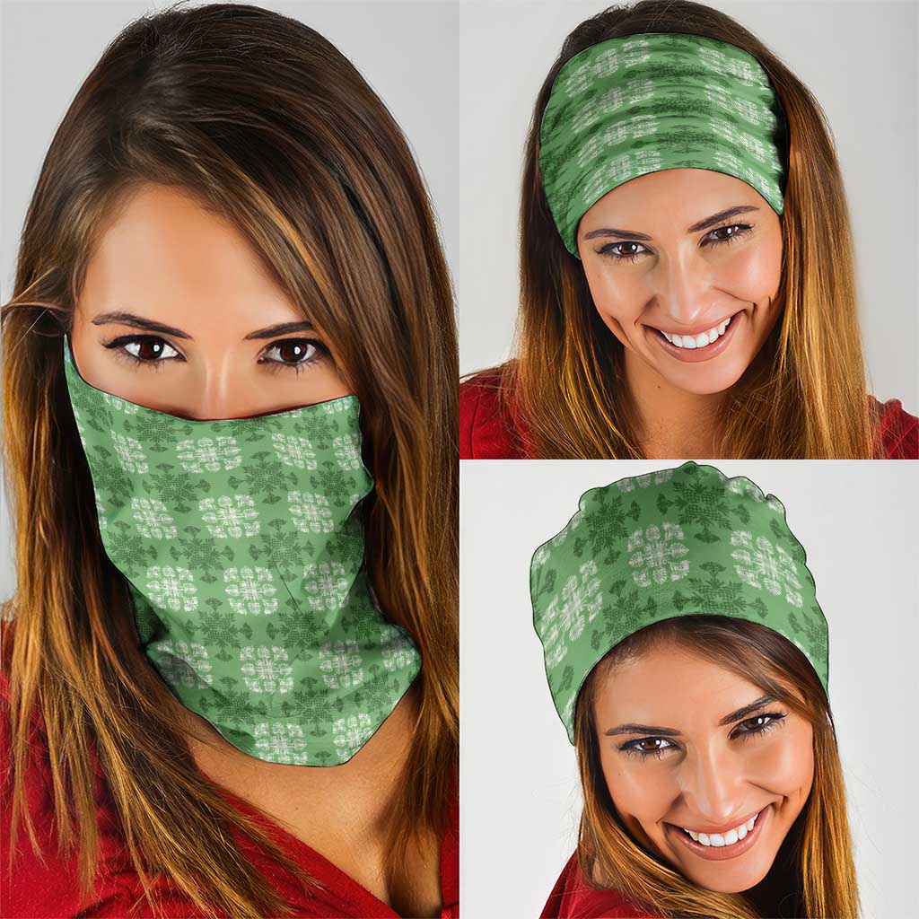 Green Hawaiian Quilt Neck Gaiter Hawaii Pineapple Monstera Palaka Motifs - Polynesian Pride