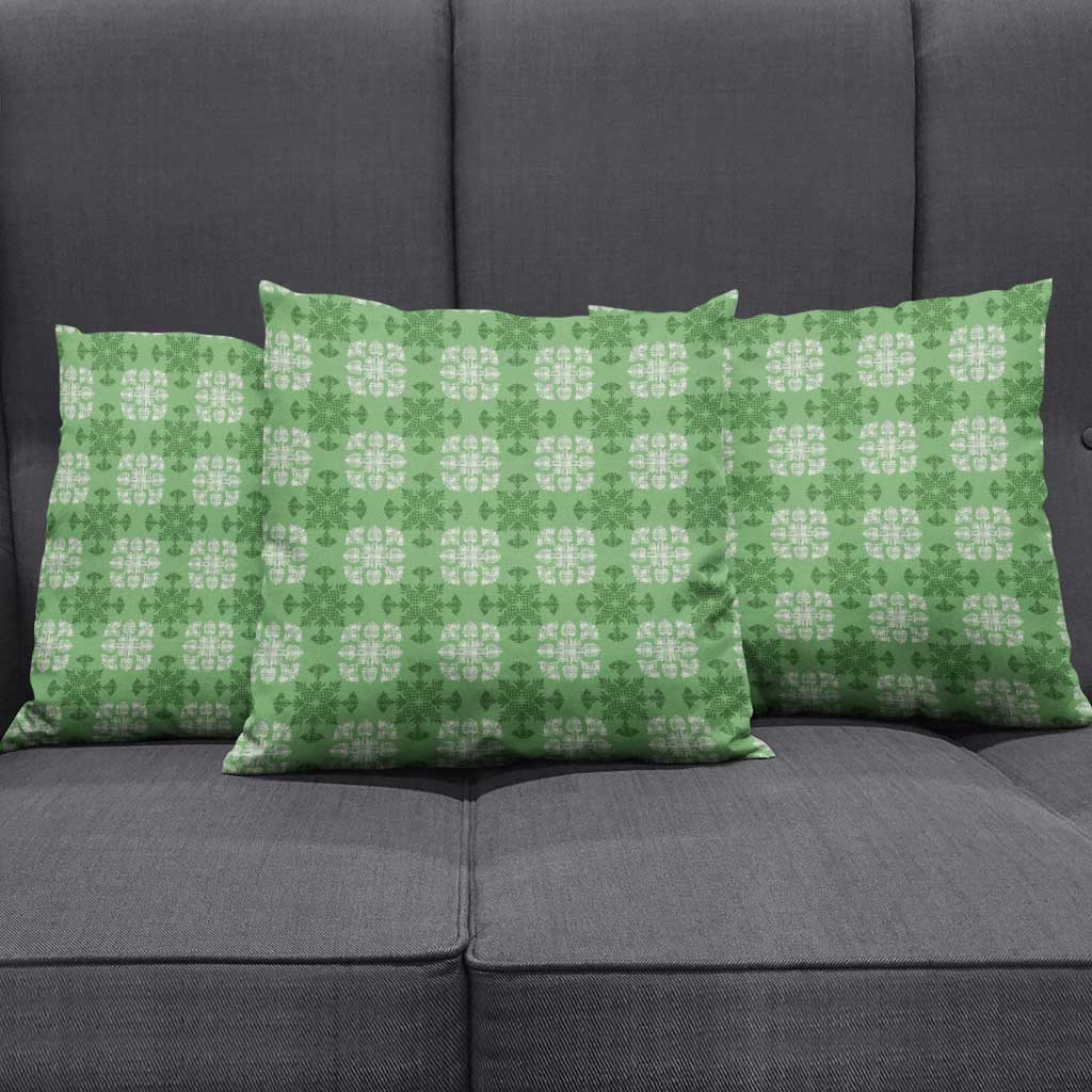 Green Hawaiian Quilt Pillow Cover Hawaii Pineapple Monstera Palaka Motifs - Polynesian Pride