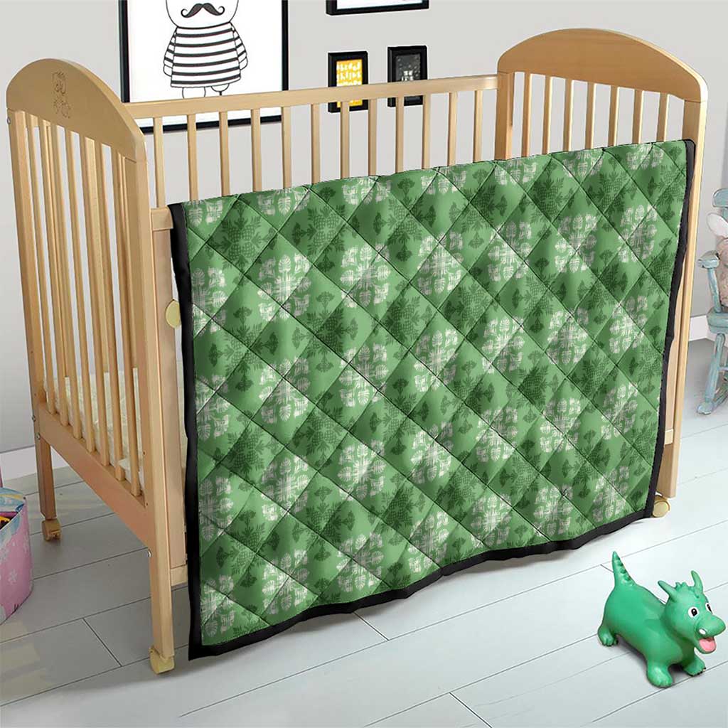 Green Hawaiian Quilt Quilt Hawaii Pineapple Monstera Palaka Motifs - Polynesian Pride