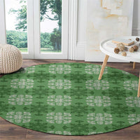 Green Hawaiian Quilt Round Carpet Hawaii Pineapple Monstera Palaka Motifs - Polynesian Pride