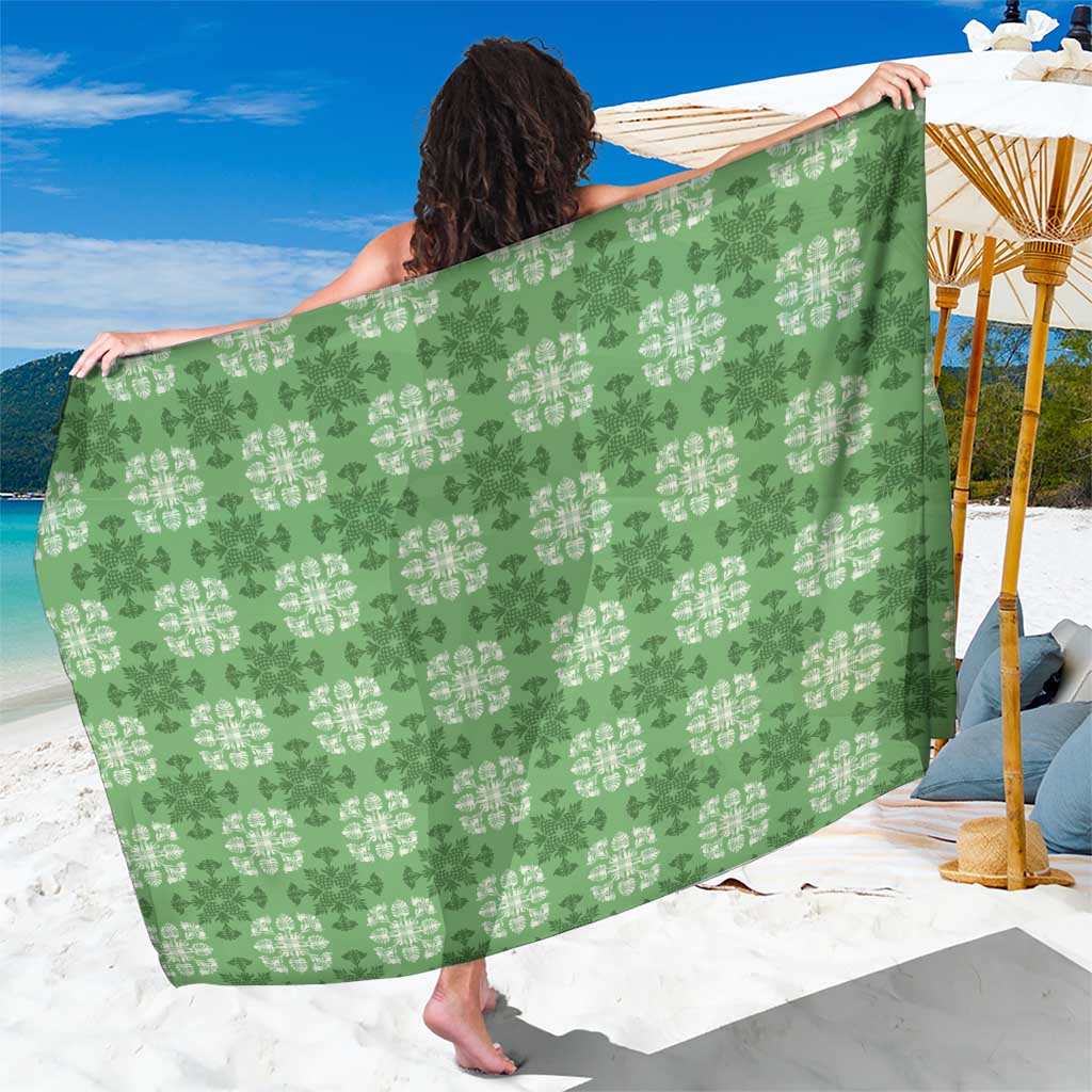 Green Hawaiian Quilt Sarong Hawaii Pineapple Monstera Palaka Motifs - Polynesian Pride