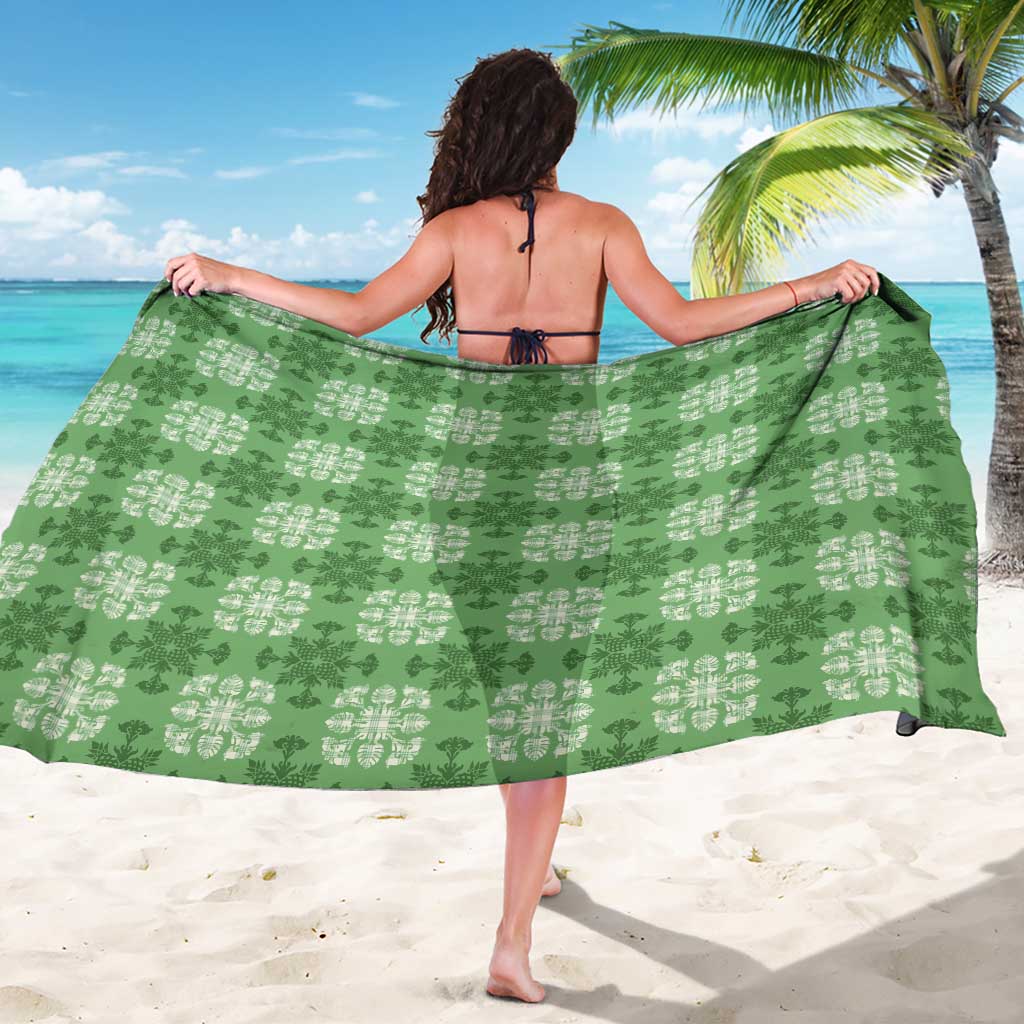 Green Hawaiian Quilt Sarong Hawaii Pineapple Monstera Palaka Motifs - Polynesian Pride
