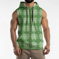 Green Hawaiian Quilt Sleeveless Zip Hoodie Hawaii Pineapple Monstera Palaka Motifs - Polynesian Pride