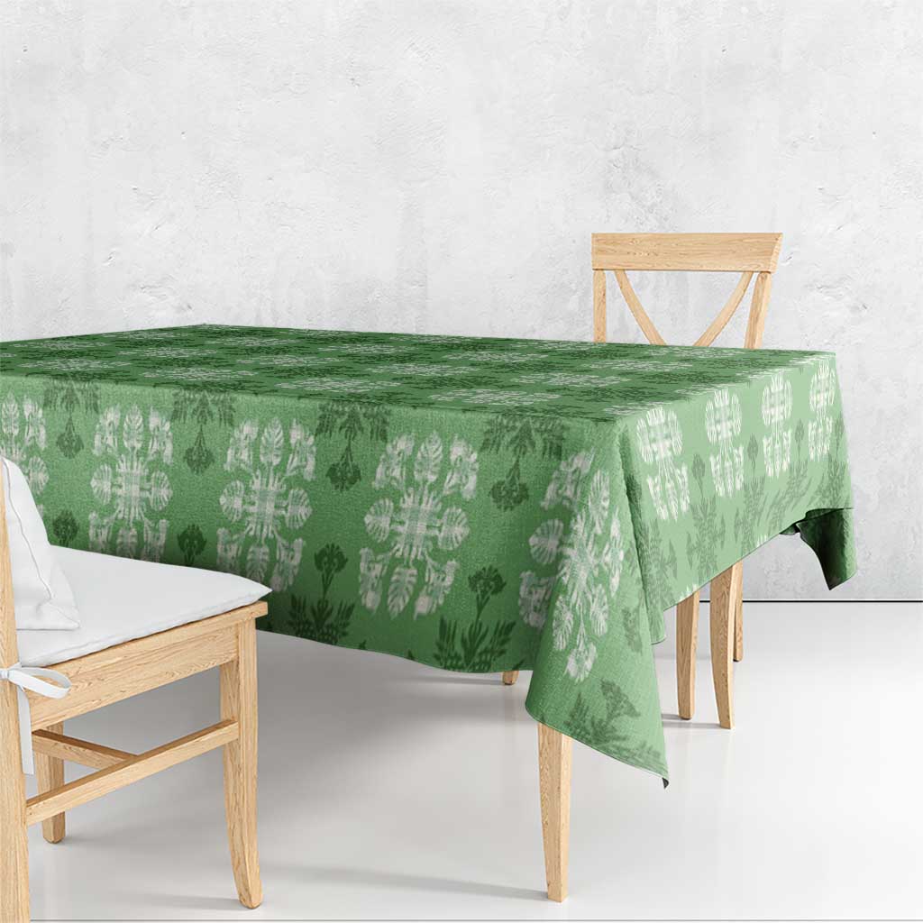 Green Hawaiian Quilt Tablecloth Hawaii Pineapple Monstera Palaka Motifs - Polynesian Pride
