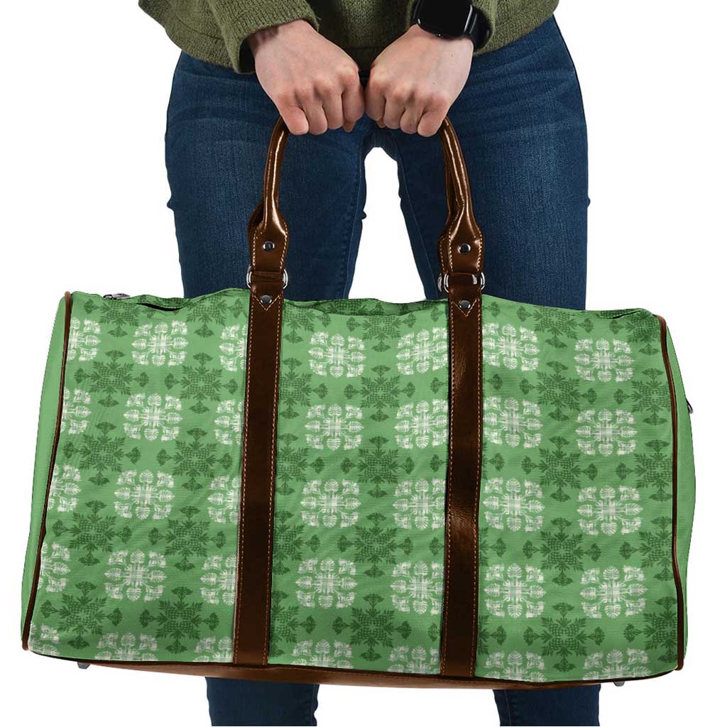 Green Hawaiian Quilt Travel Bag Hawaii Pineapple Monstera Palaka Motifs - Polynesian Pride