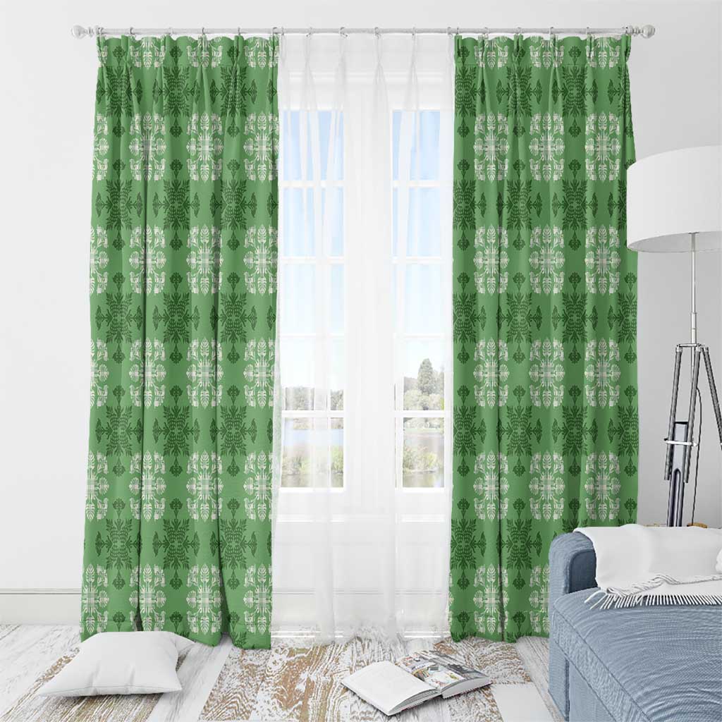 Green Hawaiian Quilt Window Curtain Hawaii Pineapple Monstera Palaka Motifs - Polynesian Pride