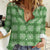 Green Hawaiian Quilt Women Casual Shirt Hawaii Pineapple Monstera Palaka Motifs - Polynesian Pride