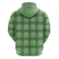 Green Hawaiian Quilt Zip Hoodie Hawaii Pineapple Monstera Palaka Motifs - Polynesian Pride