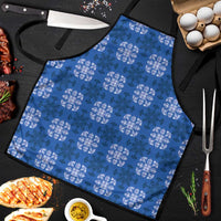 Royal Blue Hawaiian Quilt Apron Hawaii Pineapple Monstera Palaka Motifs - Polynesian Pride