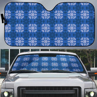 Royal Blue Hawaiian Quilt Auto Sun Shade Hawaii Pineapple Monstera Palaka Motifs - Polynesian Pride